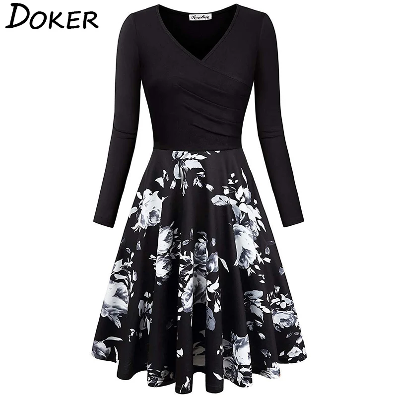 2018 New Patchwork Floral Print Long Sleeve Draped Dress Women V-neck Pleated A-line Dress Autumn Ladies Elegant Tunic Dress
2018 New Patchwork Floral Print Long Sleeve Draped Dress Women V-neck Pleated A-line Dress Autumn Ladies Elegant Tunic Dress