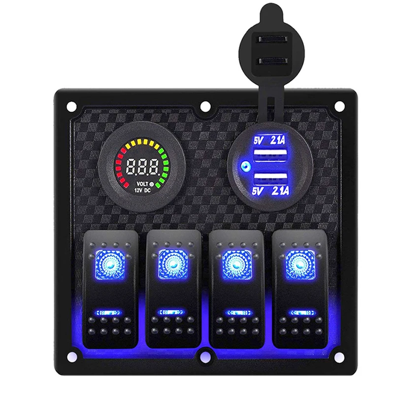4 Gang Rocker Switch Panel 12V Dual USB Charger 4.2A Led Voltmeter 12V 24V for Car Marine Boat Yacht Steamboat
4 Gang Rocker Switch Panel 12V Dual USB Charger 4.2A Led Voltmeter 12V 24V for Car Marine Boat Yacht Steamboat