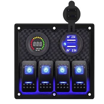 4 Gang Rocker Switch Panel 12V Dual USB Charger 4.2A Led Voltmeter 12V 24V for Car Marine Boat Yacht Steamboat 
4 Gang Rocker Switch Panel 12V Dual USB Charger 4.2A Led Voltmeter 12V 24V for Car Marine Boat Yacht Steamboat
