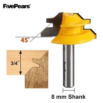 FivePears 45 Degree Lock Miter Router Bit Width 1-1/2 Inch Milling Cutter with 8mm Shank Woodworking Milling Cutters
FivePears 45 Degree Lock Miter Router Bit Width 1-1/2 Inch Milling Cutter with 8mm Shank Woodworking Milling Cutters