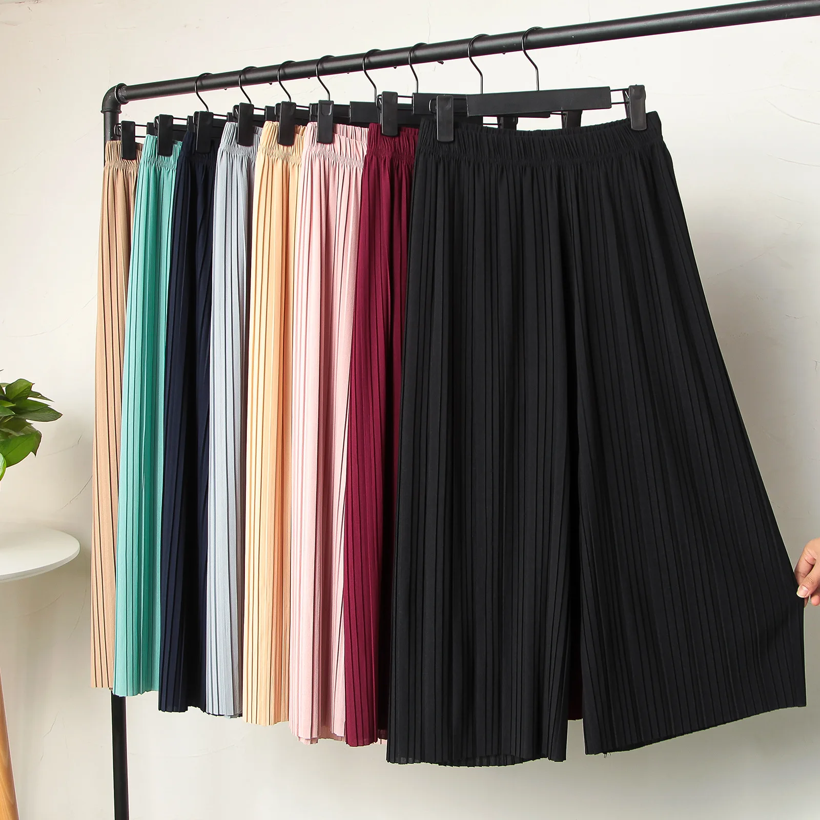 Señoras Arruga Plisado De Ancho Piernas Palazzo culotte verano informal Pantalones Pantalones