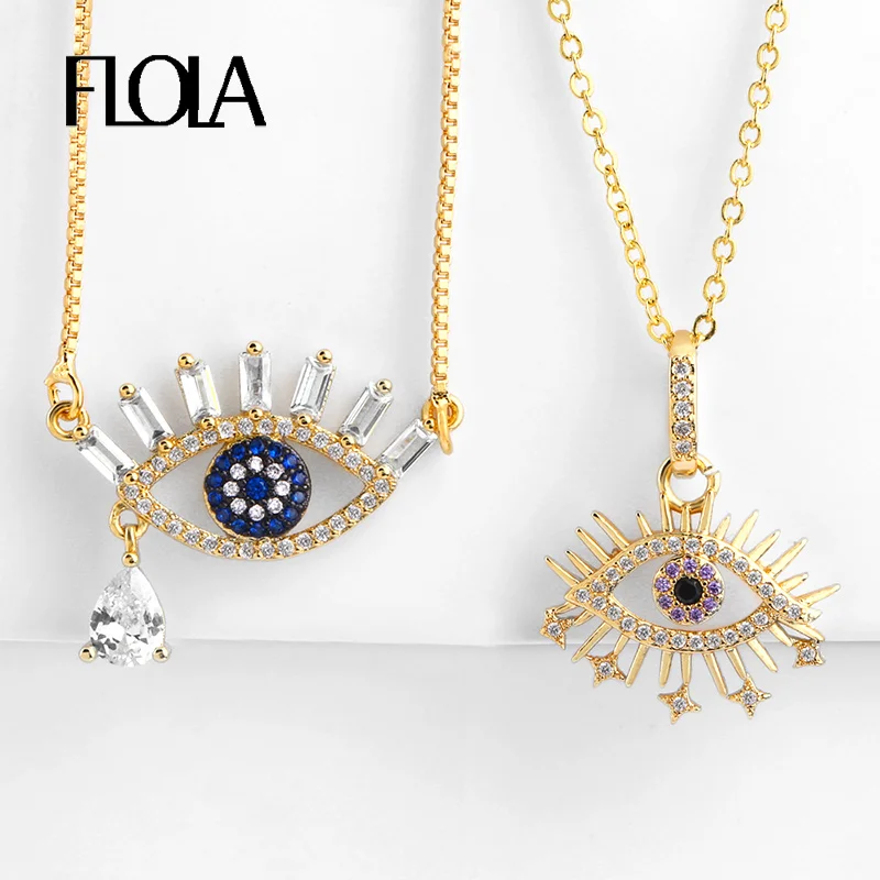 FLOLA Turkish Evil Eye Necklace Gold Cubic Zirconia Greek Blue Eye Pendant Necklace Fashion Jewelry Womens Accessories nkep31
FLOLA Turkish Evil Eye Necklace Gold Cubic Zirconia Greek Blue Eye Pendant Necklace Fashion Jewelry Womens Accessories nkep31