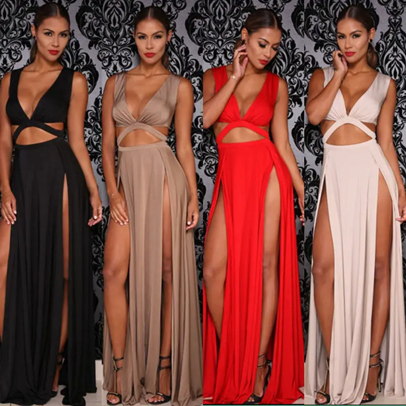 2018 Sexy Deep V Neck Backless Maxi Dress 2 High Splits Dress Red Satin Floor Length Open Back Night Club Evening Party Dress
2018 Sexy Deep V Neck Backless Maxi Dress 2 High Splits Dress Red Satin Floor Length Open Back Night Club Evening Party Dress