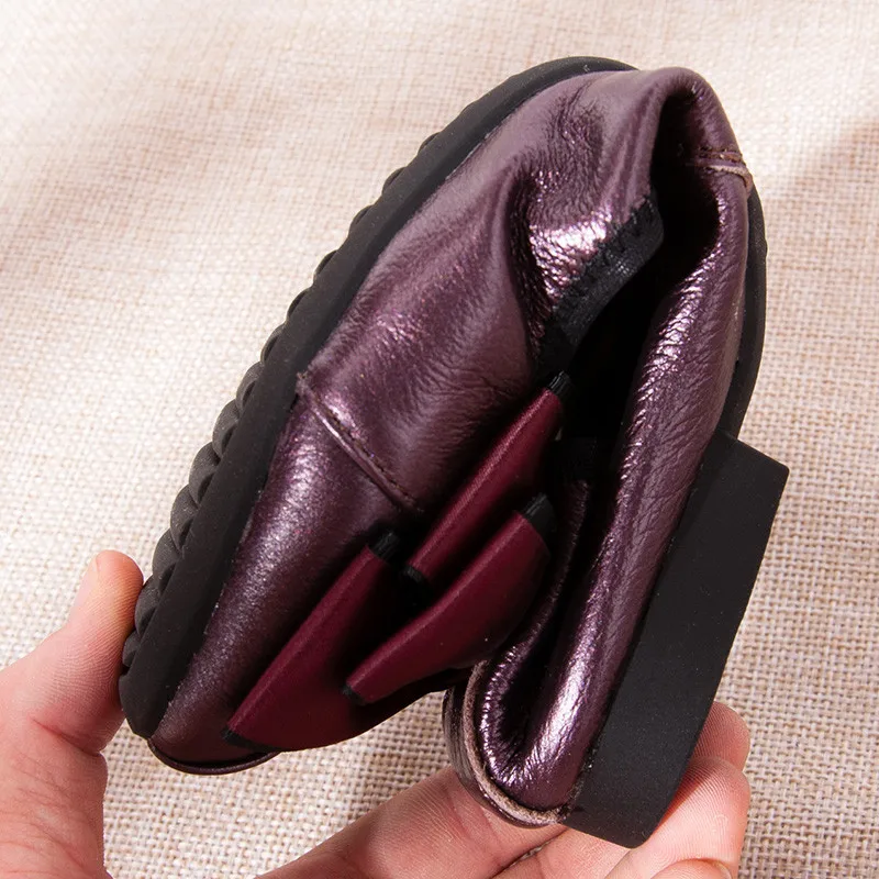 Handmade Autumn Women Genuine Leather Shoes Cowhide Loafers Shoes Sweet Bow Ladies Ballet Flat Shoes For Mom Sapato Plus Size 41 (8)
