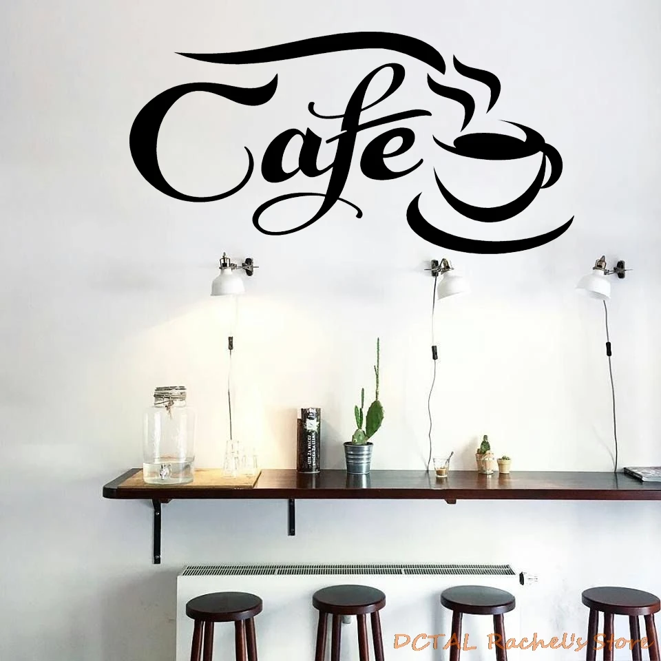 DCTAL Coffee Shop Sticker Bed Room Mug Cup Vinyl Wall For Window CAFE Word