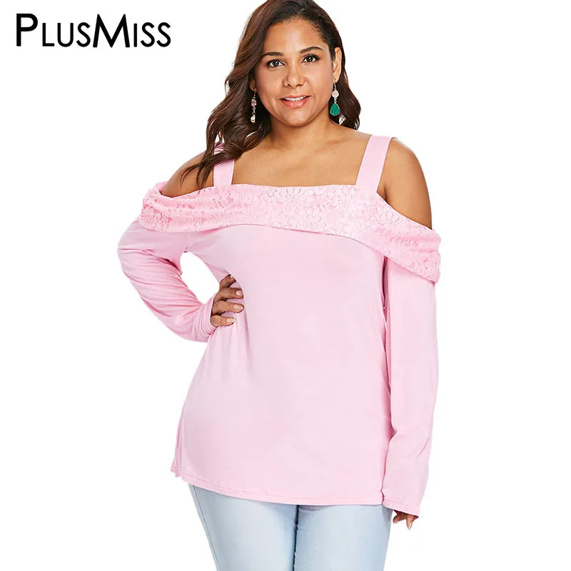 

PlusMiss Plus Size Sexy Off Shoulder Lace Long Sleeve Top Big Size Women 5XL Vintage Spaghetti Strap Blouse Women XXXXL XXXL XXL