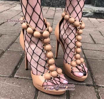 

New Fashion Summer Big Size Gladiator Sandals Women Sexy High Heels Rihanna Party Shoes Buttoned T-Strap Studded Pom Pom Sandals