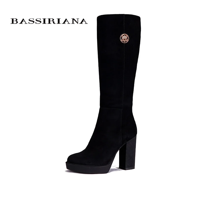 Image BASSIRIANA Plus Size 35 40 Fashion New Arrival Winter Mid Calf Women Boots Black Flats Heels Half Boots Autumn Snow Shoes