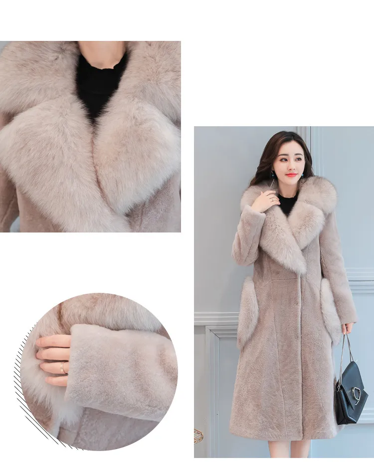 2018 Autumn And Winter Sheep Sheared Coat Women Medium Long Faux Fur Coat High Imitation Fox Fur Collar Manteau Femme Hiver AS080 (26)
