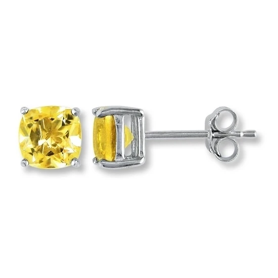 1.5 Ct Cushion Cut 9K White Gold Citrine Stud Earrings November Birthstone #With Free Stud