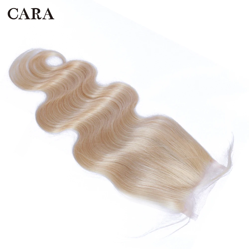 

613 Blonde Transparent Lace Closure Body Wave Brazilian Remy Hair 4x4 Closure With Baby Hair Pre Plucked Bleached Knots Cara