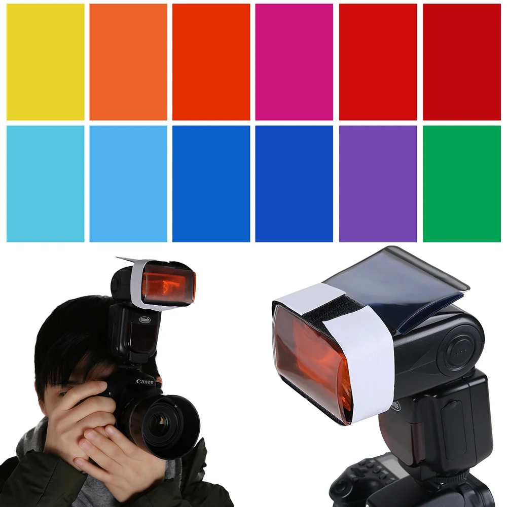 12 Colors Universal Speedlite Multicolor Filter Kit for Camera Flash Speedlight Flash Filter Diffuser Lighting Accessories
12 Colors Universal Speedlite Multicolor Filter Kit for Camera Flash Speedlight Flash Filter Diffuser Lighting Accessories