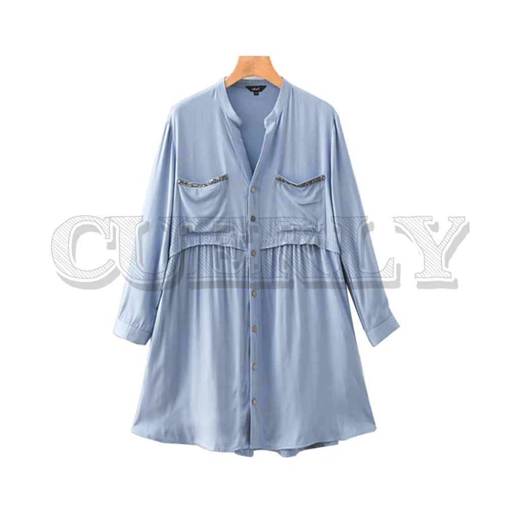CUERLY women chic beading decoration shirt dress pockets long sleeve pleated female casual mini dresses vestidos mujer 2019
CUERLY women chic beading decoration shirt dress pockets long sleeve pleated female casual mini dresses vestidos mujer 2019