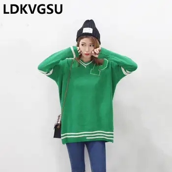 Female Pullover Sweater V-Neck Full Sleeve 2018 Autumn Winter Medium Long P Letter Patch Loose Casual Pullover Knitted 3XL Is984
Female Pullover Sweater V-Neck Full Sleeve 2018 Autumn Winter Medium Long P Letter Patch Loose Casual Pullover Knitted 3XL Is984