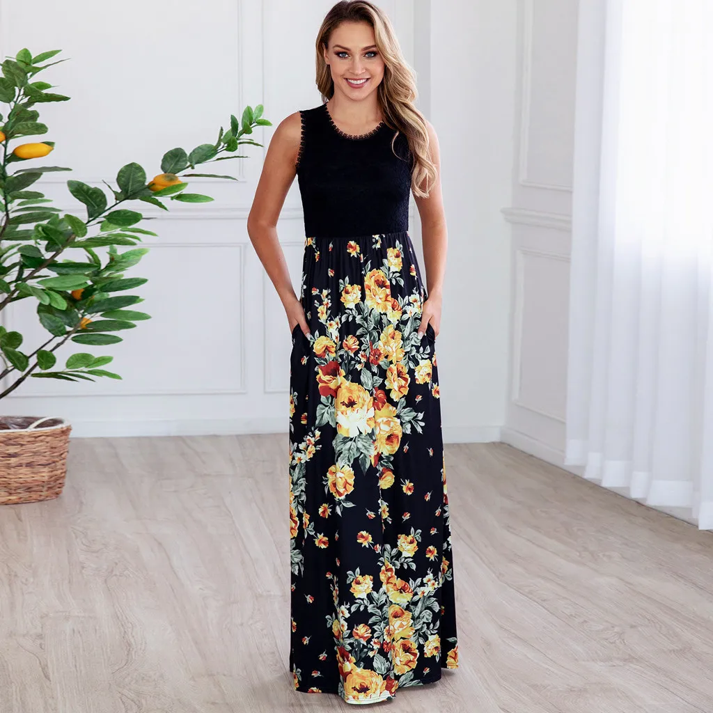 2019 Summer Dress Women Boho Pockets Printing Sleeveless Tank Long Dress Evening Party Maxi Dress Beach Sundrss Vestidos Robe
2019 Summer Dress Women Boho Pockets Printing Sleeveless Tank Long Dress Evening Party Maxi Dress Beach Sundrss Vestidos Robe