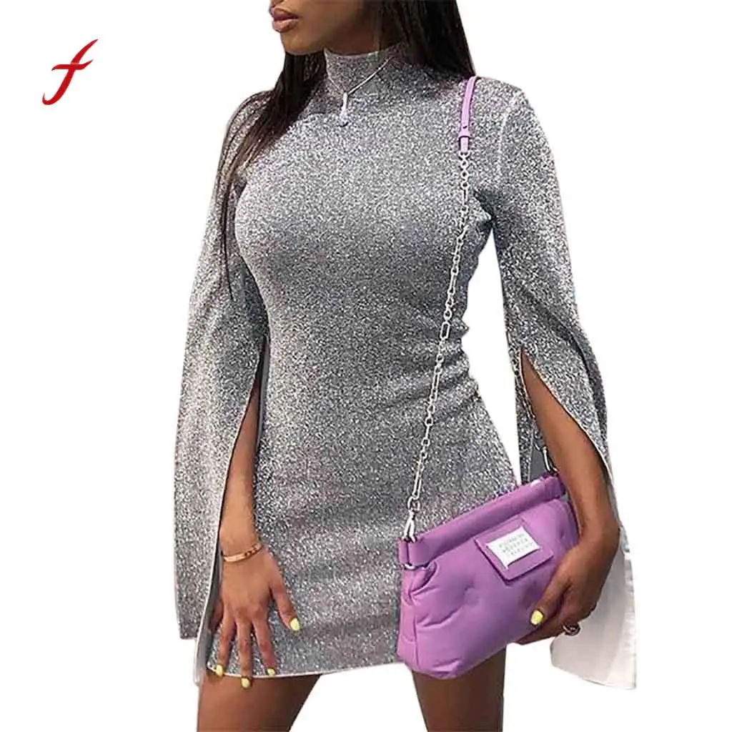 Women Turtleneck Bodycon Dress Long Sleeve Evening Party Mini Dresses 2018 NEW arrival brilliant sexy dress | Женская одежда