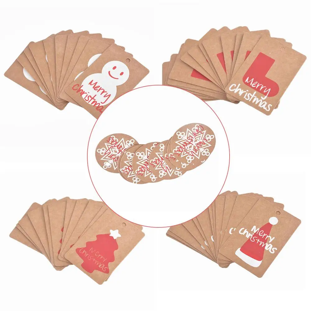 50pcs merry christmas kraft paper christmas hanging tag small