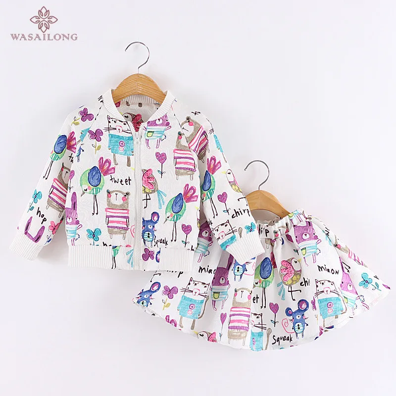 Image Wasailong Spring and autumn next Cartoons graffiti Long sleeve Brand Girls Clothing Sport Suits Toddler ( Jacket + Skirt )