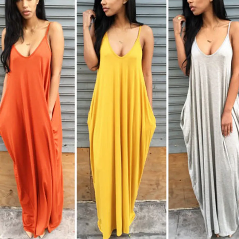 New Fashion Summer Women Dresses Sexy Strap V Neck Solid Color Sleeveless Backless Lady Loose Long Dress With Pocket Plus Size
New Fashion Summer Women Dresses Sexy Strap V Neck Solid Color Sleeveless Backless Lady Loose Long Dress With Pocket Plus Size