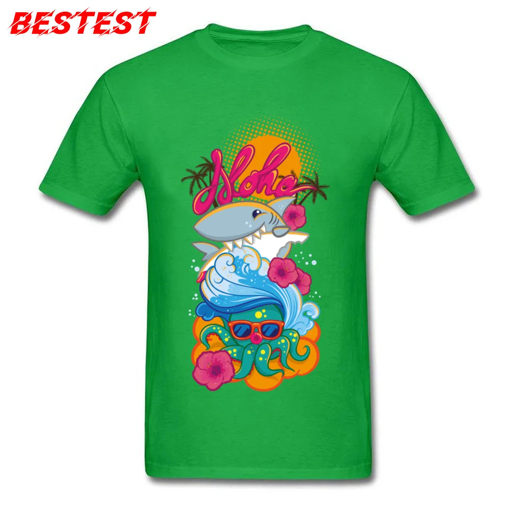 Summer Tshirts 2018 New Round Neck Aloha 100% Cotton Men Tops Tees Summer Short Sleeve Tops Shirt Wholesale Aloha green