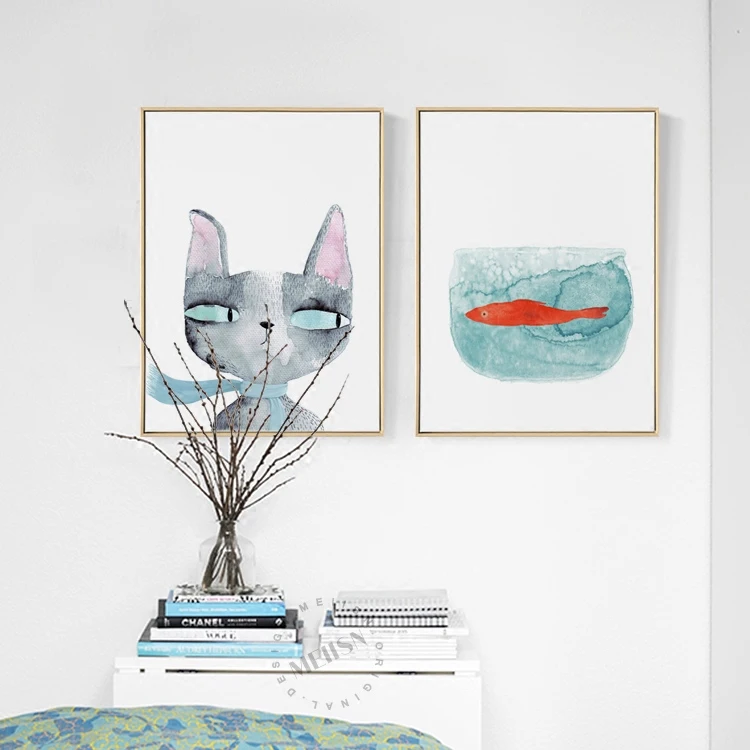 Watercolor Cartoon animal Prints Nordic Canvas Painting Cat Fish Pictures for Kids Room,no frame
Watercolor Cartoon animal Prints Nordic Canvas Painting Cat Fish Pictures for Kids Room,no frame
