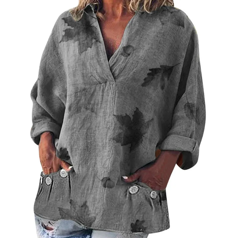 Women Blouse Maple Leaf Pattern Print Loose Type Turn-down Collar Full Sleeve Khaki Gray Green Color Size S To XXL Casual Tops
Women Blouse Maple Leaf Pattern Print Loose Type Turn-down Collar Full Sleeve Khaki Gray Green Color Size S To XXL Casual Tops