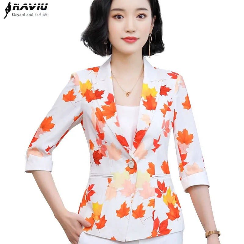 New fashion elegant style maple leaf Printed small jacket for early spring formal women blazer three quater sleeve
New fashion elegant style maple leaf Printed small jacket for early spring formal women blazer three quater sleeve