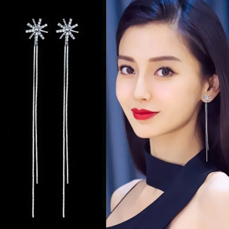EK814 New Fashion Long Tassel Ear Line Crystal Snowflake Drop Earring For Women Studs Jewelry Boucles d'oreilles Brincos Gift
EK814 New Fashion Long Tassel Ear Line Crystal Snowflake Drop Earring For Women Studs Jewelry Boucles d'oreilles Brincos Gift