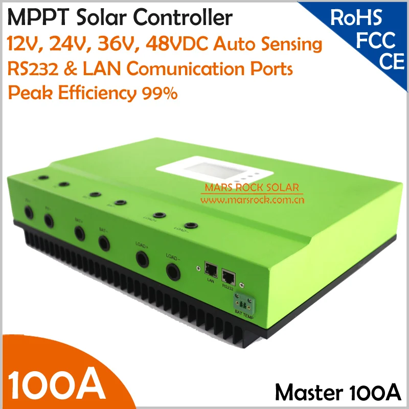 100A MPPT Solar Charge Controller with High Intelligent Auto Sensing DC12V 24V 36V 48V System and RS232& LAN Communication Ports
100A MPPT Solar Charge Controller with High Intelligent Auto Sensing DC12V 24V 36V 48V System and RS232& LAN Communication Ports