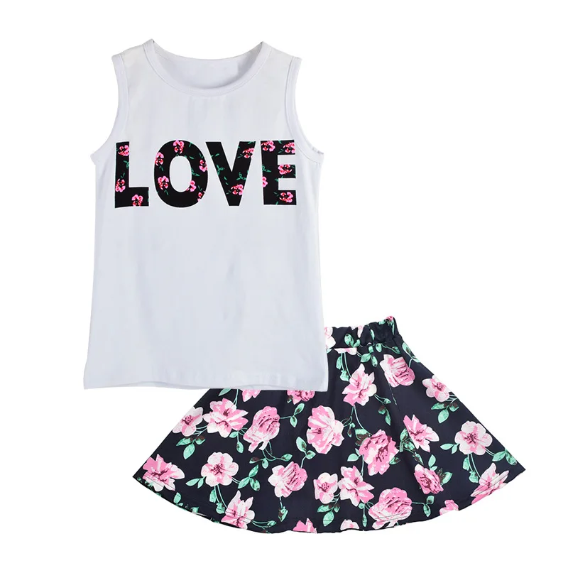 Girls Clothes Set Summer Letters Printed Sleeveless T-Shirt Vest Tops+Floral Skirt Dress Baby Girls Outfits 3 4 5 6 7 8 9 Years
Girls Clothes Set Summer Letters Printed Sleeveless T-Shirt Vest Tops+Floral Skirt Dress Baby Girls Outfits 3 4 5 6 7 8 9 Years