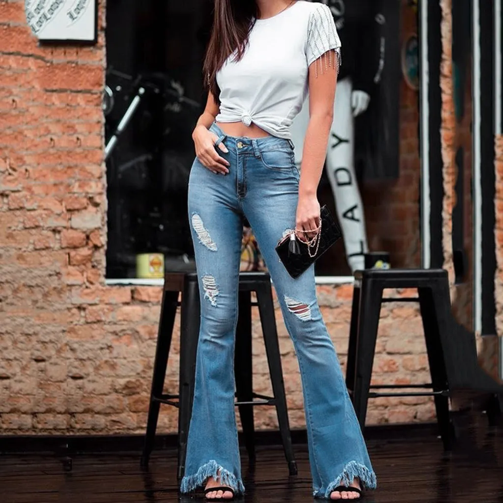 Womail Jeans Women High Waist Hole Jeans Button Tassel Trousers Bell-bottom Casual Pants Ripped Jeans For Women May 16
Womail Jeans Women High Waist Hole Jeans Button Tassel Trousers Bell-bottom Casual Pants Ripped Jeans For Women May 16