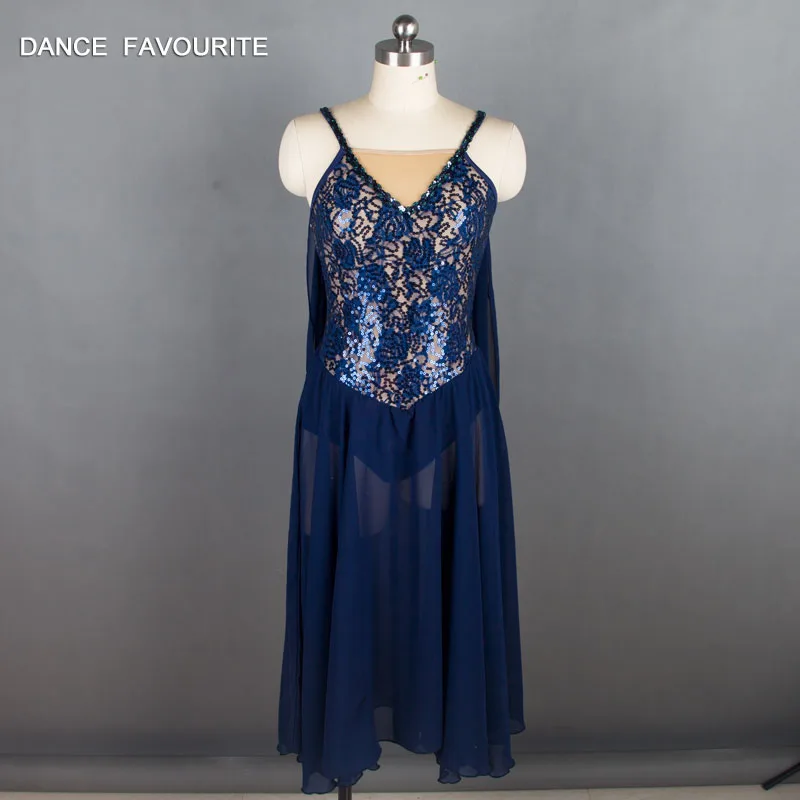 Темно-синее кружевное балетное платье с блестками женские и костюмы для танцев
