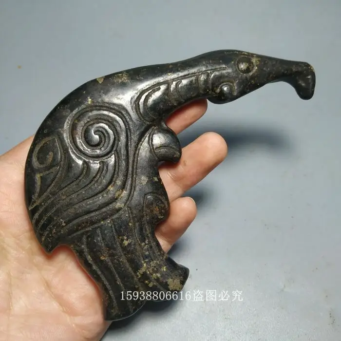 

Chinese Old Red mountain culture collection iron Meteorite carved dragon totem PENDANT