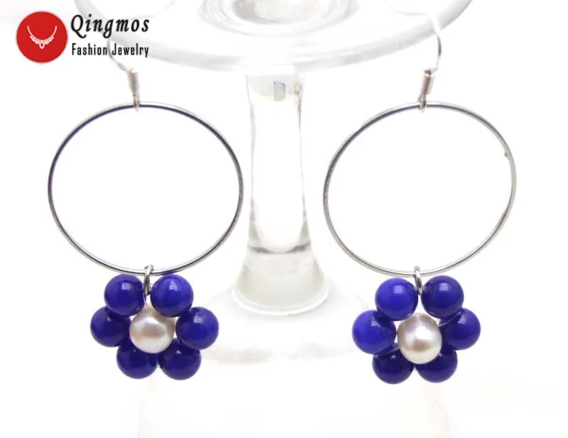 Qingmos Fashion Natural White Pearl Earrings for Women with Blue Jades Beads 28mm Metal Round Dangle 2.5'' Earring Jewelry e613
Qingmos Fashion Natural White Pearl Earrings for Women with Blue Jades Beads 28mm Metal Round Dangle 2.5'' Earring Jewelry e613