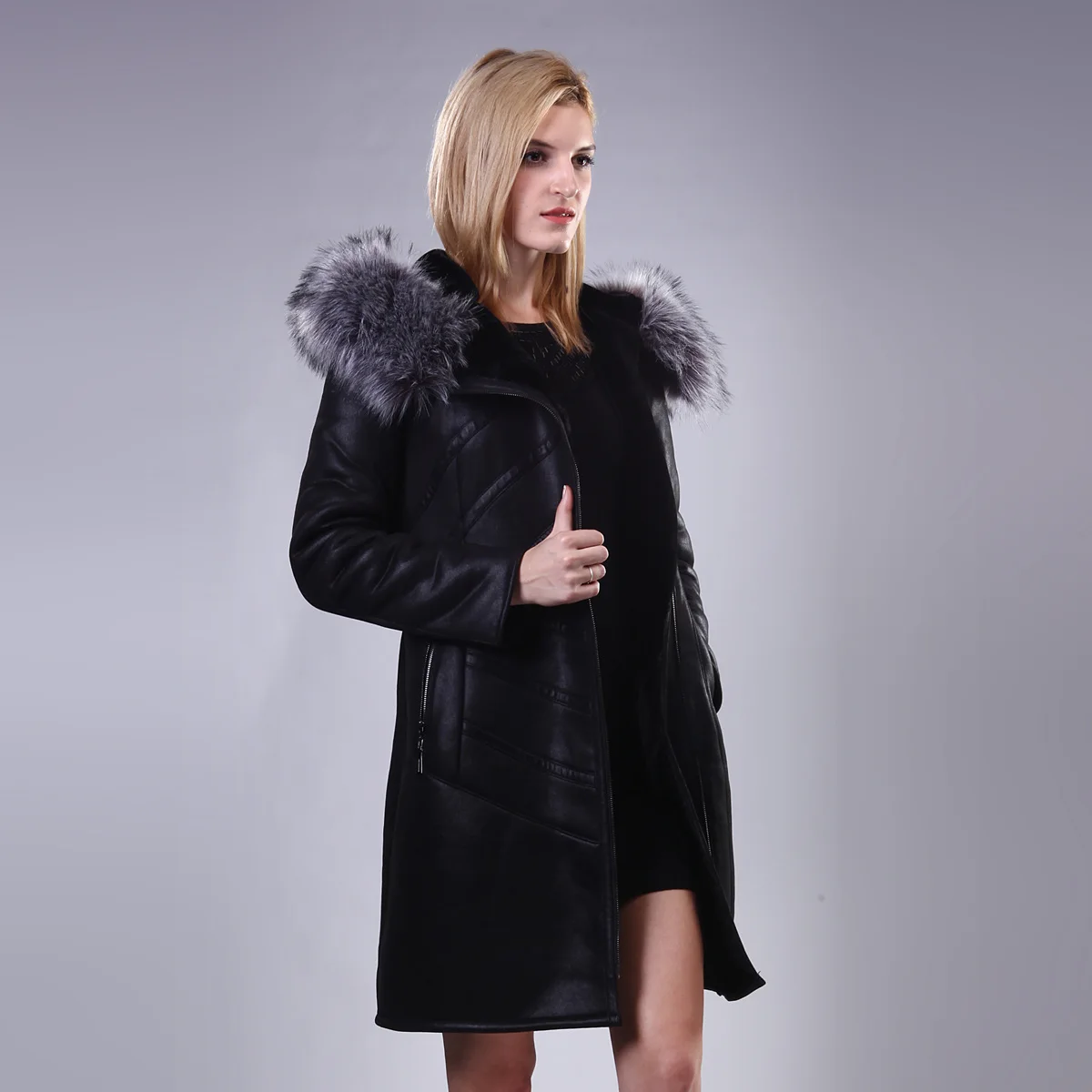 Фото Double Genuine leather Fox Fur Collar Lady suit Long section coat Fashion new style can be customized Faux suede Plush | Женская одежда