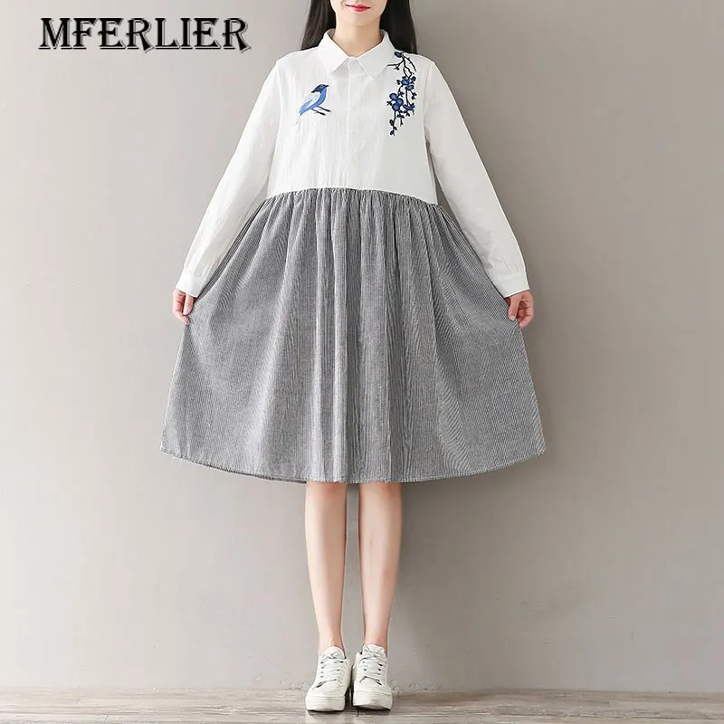 Mferlier Mori Girl Literature Autumn Dress Turn Down Collar Single Breasted Striped Patchwork Women Embroidery Dress
Mferlier Mori Girl Literature Autumn Dress Turn Down Collar Single Breasted Striped Patchwork Women Embroidery Dress