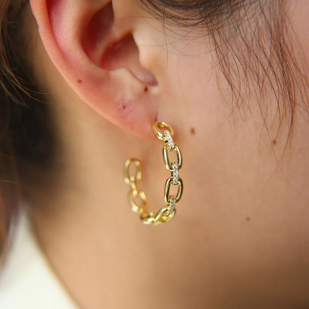 2018 Top Popular Earrings With CZ LINK CHAIN Circle Earrings GOLD color fashion Big Circle Earrings For Women
2018 Top Popular Earrings With CZ LINK CHAIN Circle Earrings GOLD color fashion Big Circle Earrings For Women