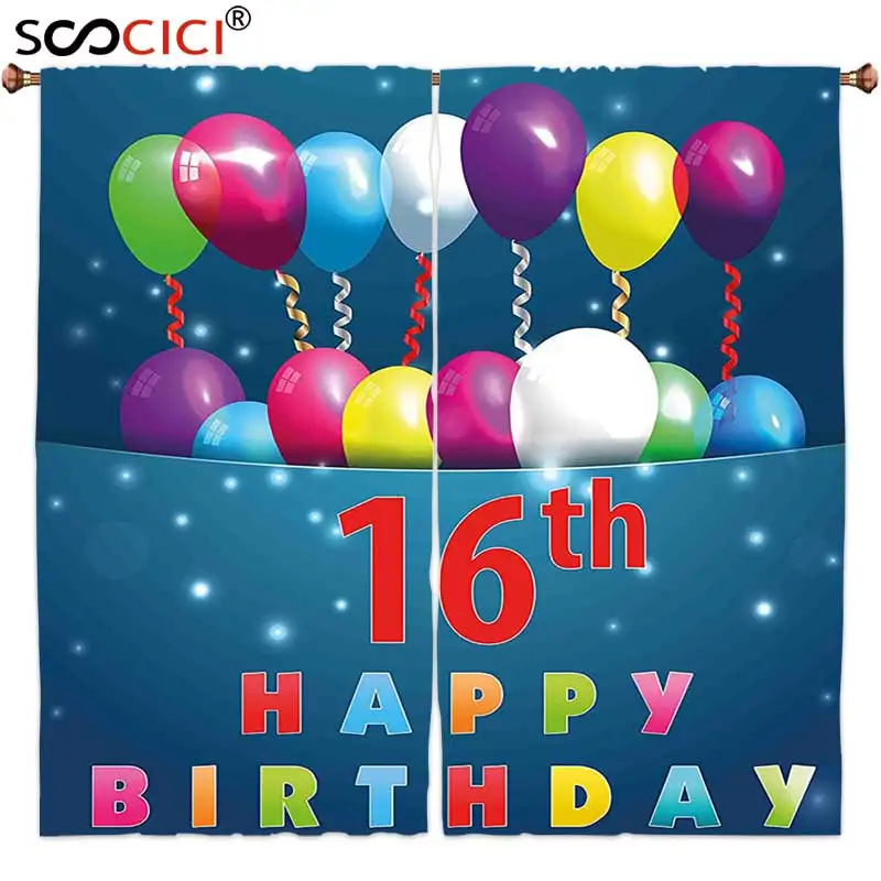 Window Curtains Treatments 2 Panels,16th Birthday Decorations Sweet Sixteen Teenage Party Balloons Kitsch Celebration Image
Window Curtains Treatments 2 Panels,16th Birthday Decorations Sweet Sixteen Teenage Party Balloons Kitsch Celebration Image