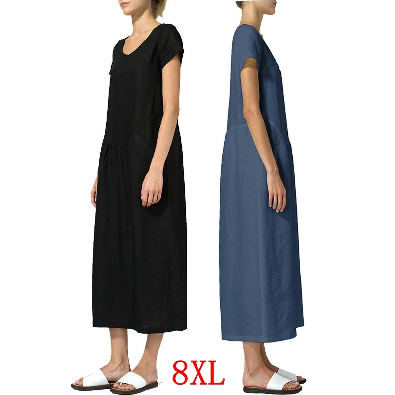 Large size women's dress plus size 5XL 6XL 7XL 8XL summer round neck stitching short sleeve casual loose pocket black dress
Large size women's dress plus size 5XL 6XL 7XL 8XL summer round neck stitching short sleeve casual loose pocket black dress