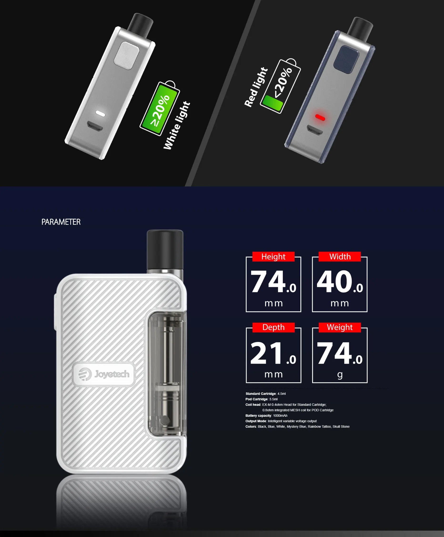Original Joytech Exceed Grip Kit 20W Grip Box MOD 4.5ml Pod Cartridge Electronic Cigarette 1000mAh Built-in Battery Pod Vape Kit Original Joytech Exceed Grip Kit 20W Grip Box MOD 4.5ml Pod Cartridge Electronic Cigarette 1000mAh Built-in Battery Pod Vape Kit