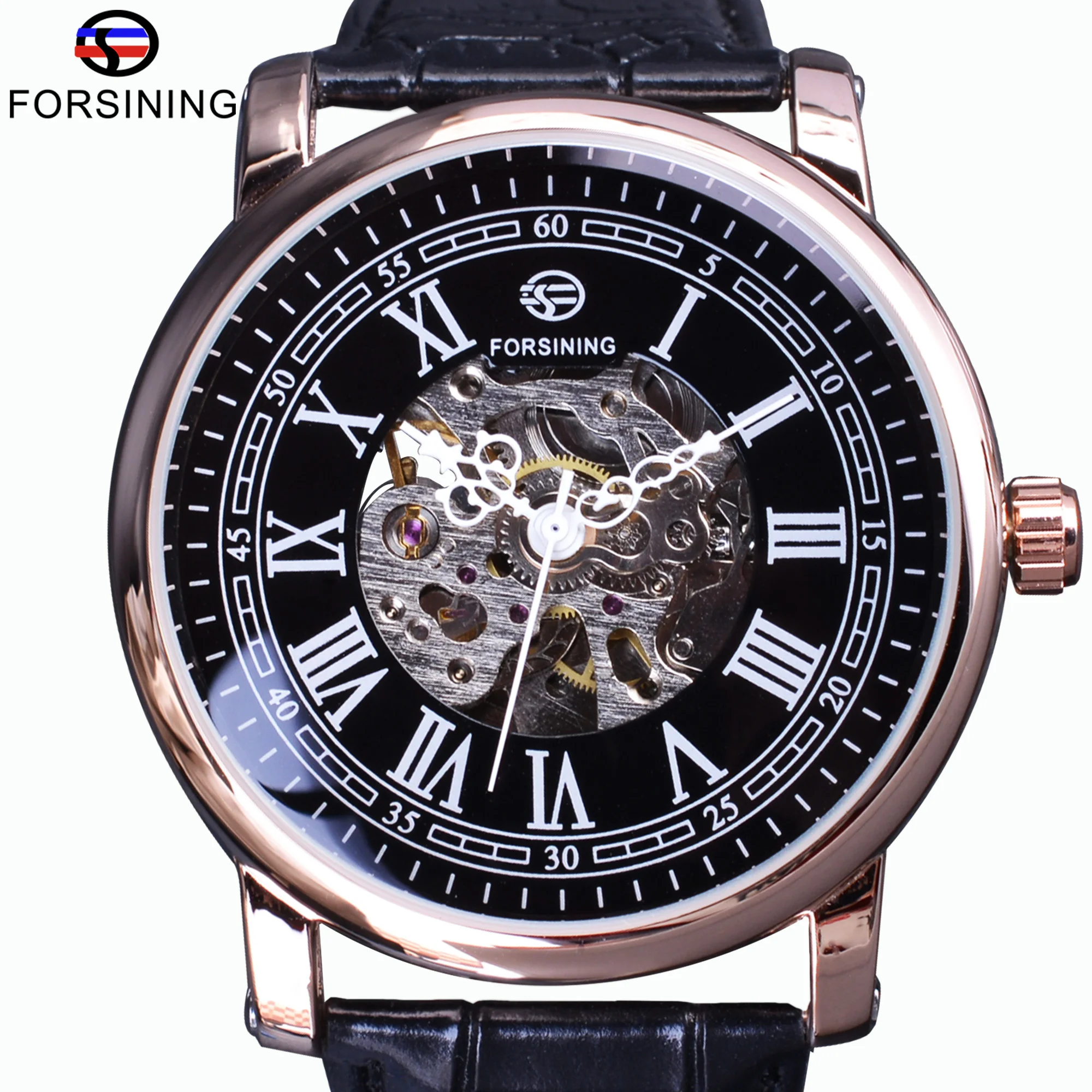 Forsining Retro Series Roman Skeleton Display Black Dial Mechanical Clock Rose Golden Case Mens Automatic Watch Top Brand Luxury
Forsining Retro Series Roman Skeleton Display Black Dial Mechanical Clock Rose Golden Case Mens Automatic Watch Top Brand Luxury
