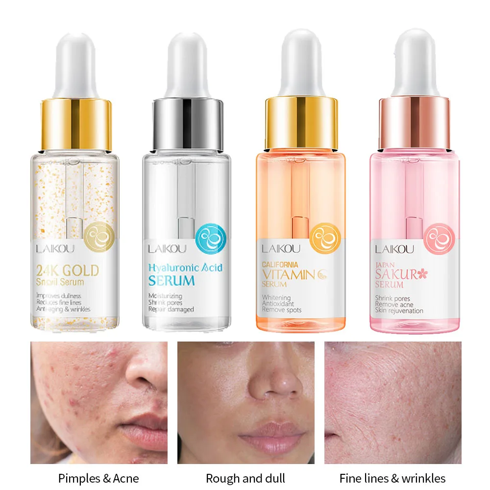 LAIKOU Hyaluronic Acid Serum Sakura 24K GOLD Snail Moisturizing Vitamin C Serum Essence Face Cream facial Shrink Pores Acne 15ml
LAIKOU Hyaluronic Acid Serum Sakura 24K GOLD Snail Moisturizing Vitamin C Serum Essence Face Cream facial Shrink Pores Acne 15ml