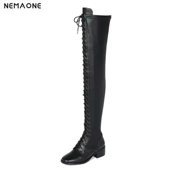 NEMAONE New lace up Night Club Shoes Woman square Toe Low Heels Women Over The Knee Boots Genuine Leather Party Shoes
NEMAONE New lace up Night Club Shoes Woman square Toe Low Heels Women Over The Knee Boots Genuine Leather Party Shoes