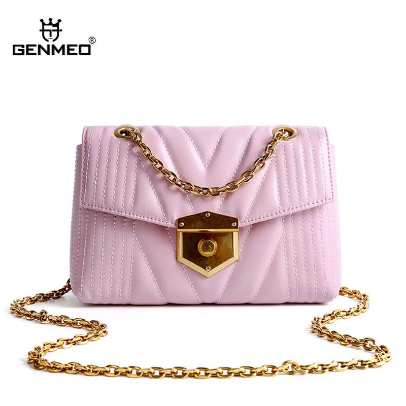 GENMEO Brand New Arrival Genuine Leather Handbag with Chain Shoulder Strap and Metal Lock Women Cow Leather Tote Bags Bolsa
GENMEO Brand New Arrival Genuine Leather Handbag with Chain Shoulder Strap and Metal Lock Women Cow Leather Tote Bags Bolsa