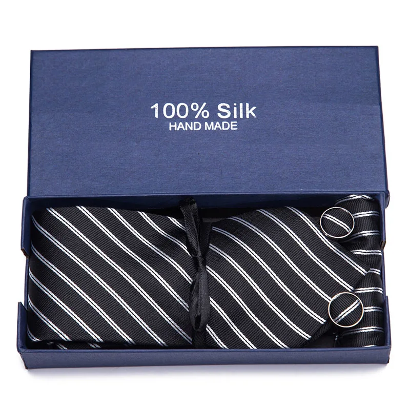 Men`s Tie Black Striped 100% Silk Tie Jacquard Woven Hanky Cufflink Neck Tie For Men Party Wedding Business Gift box
Men`s Tie Black Striped 100% Silk Tie Jacquard Woven Hanky Cufflink Neck Tie For Men Party Wedding Business Gift box