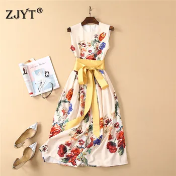Top Fashion Designer Summer Runway Dress Women 2019 Fashion Sleeveless Lace Up Floral Print Mid Calf Holiday Casual Tank Dresses
Top Fashion Designer Summer Runway Dress Women 2019 Fashion Sleeveless Lace Up Floral Print Mid Calf Holiday Casual Tank Dresses