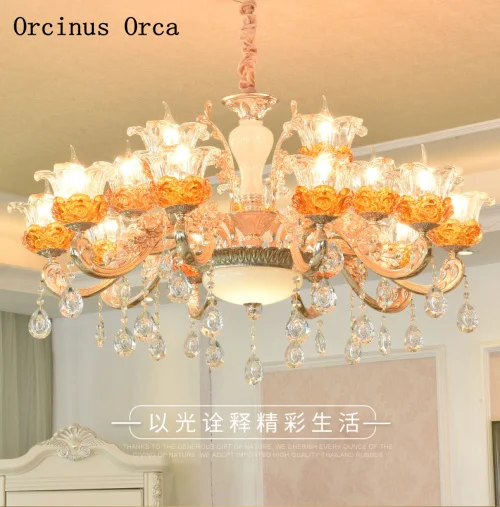 

European Luxury Golden Crystal Chandelier Living Room Restaurant Bedroom French Creative LED Jade Crystal Chandelier