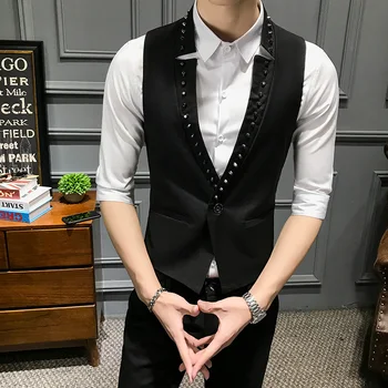new fashion dress suit vest rivet deep v collar slim fit waistcoat night club prom wedding Gilet black punk stage colete homme
new fashion dress suit vest rivet deep v collar slim fit waistcoat night club prom wedding Gilet black punk stage colete homme