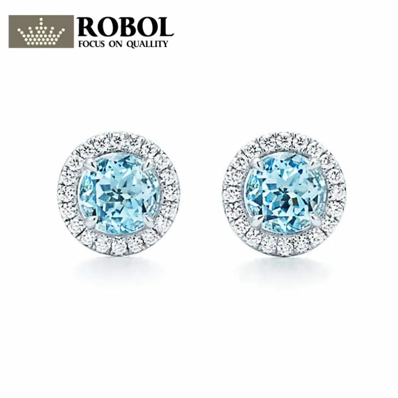 ROBOL TIFF 100% 925 Sterling Silver Jewelry Blue Zircon Round Geometric Earrings Fashion Ladies Elegant Earrings DIY Gift
ROBOL TIFF 100% 925 Sterling Silver Jewelry Blue Zircon Round Geometric Earrings Fashion Ladies Elegant Earrings DIY Gift