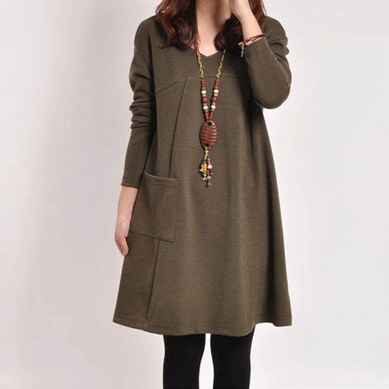 Women Autumn Dress V Neck Long Sleeves Pullover Pockets Loose Casual Dresses TH36
Women Autumn Dress V Neck Long Sleeves Pullover Pockets Loose Casual Dresses TH36